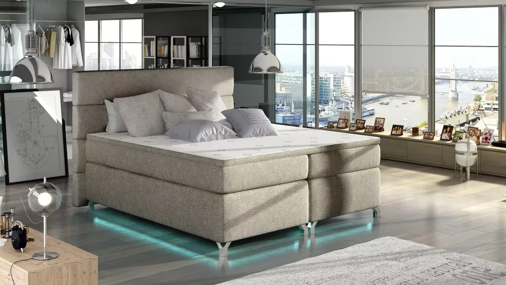 Gulta Amadeo Boxspring Lux ar LED standard Guļamvietas platums: 180 cm, Guļamvietas garums: 200 cm, · Pelēks · 195 × 205