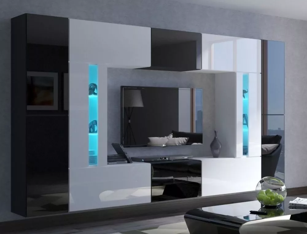 Sekcija Next 67 gloss ar LED Korpusa krāsa: melns, · 300 × 35 × 166 cm