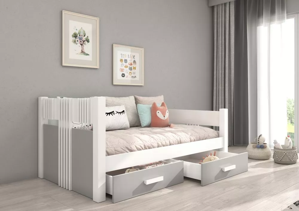 Bērnu gulta Bibi ar stelāžu Guļamvietas platums: 90 cm, Guļamvietas garums: 200 cm, · 103 × 214 × 80 cm