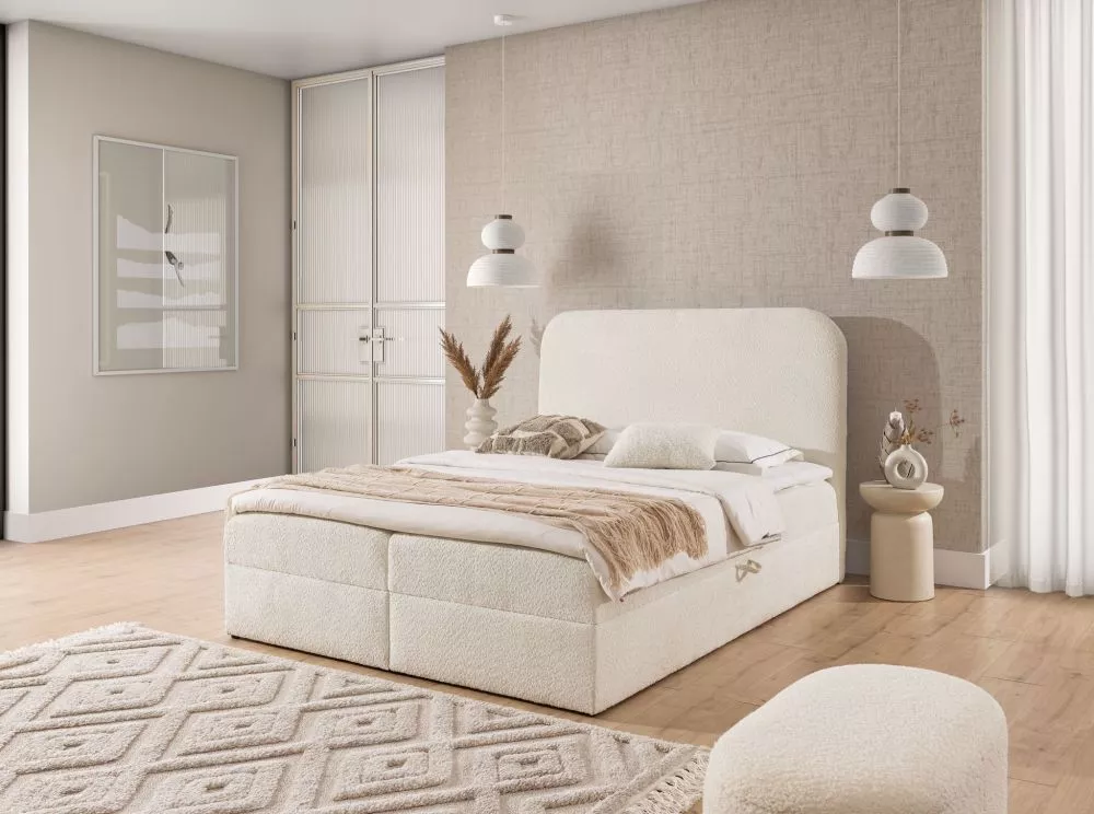 Gulta Alba Boxspring Standard Guļamvietas platums: 120 cm, Guļamvietas garums: 200 cm, · Krēma · 124 × 208 × 122 cm