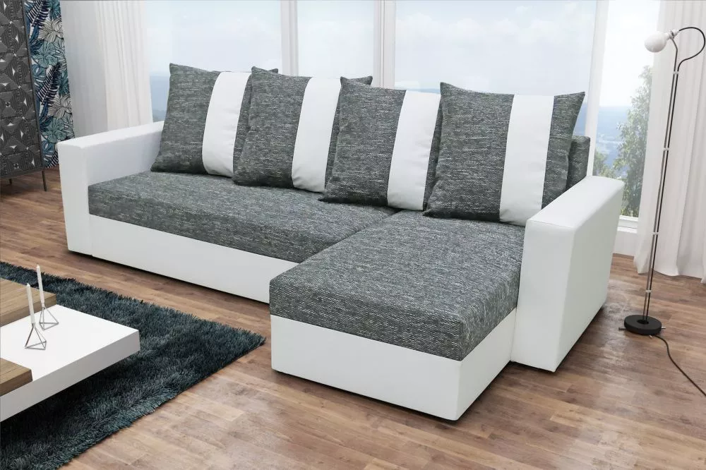 Dīvāns Praga Standard · Pelēks + balts · 144 × 210 × 69 cm
