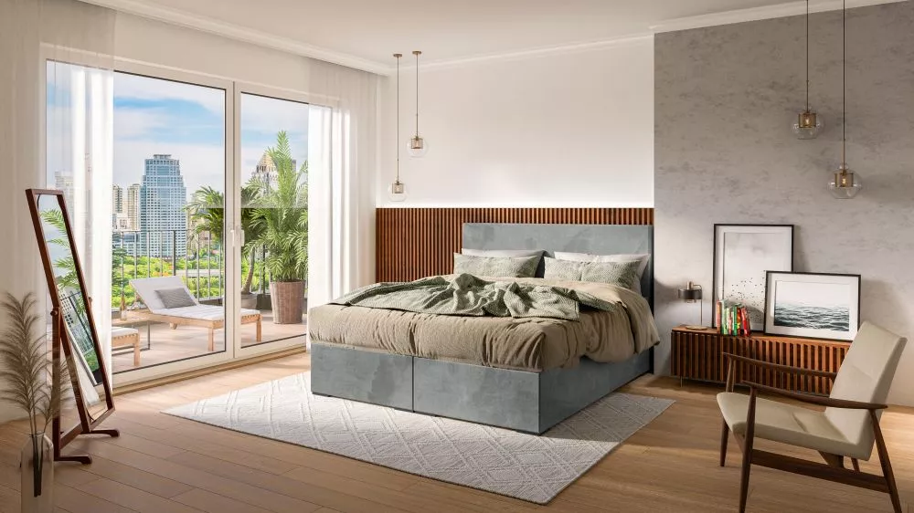 Gulta Lemo Boxspring Standard Guļamvietas platums: 160 cm, Guļamvietas garums: 200 cm, · Pelēks · 160 × 207 × 118 cm