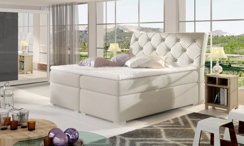 Gulta Balvin Boxspring standard Guļamvietas platums: 180 cm, Guļamvietas garums: 200 cm, · Krēma · 183 × 208 × 116 cm