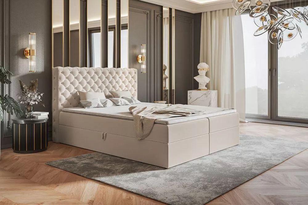 Gulta Box 8 Boxspring standard Guļamvietas platums: 160 cm, Guļamvietas garums: 200 cm, · Krēma · 166 × 214 × 115 cm