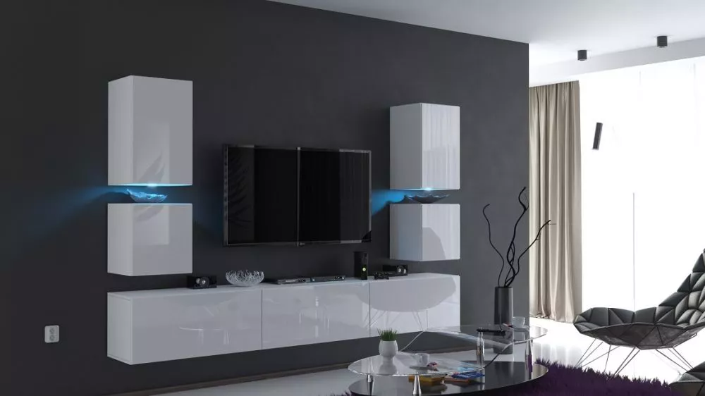 Sekcija Concept 75 ar LED · Balts · 249 × 35 × 167 cm