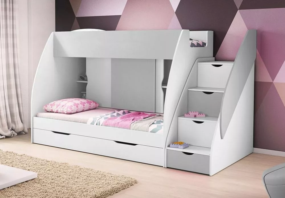 Bērnu gulta Marcinek ar stelāžām Guļamvietas platums: 80 cm, Guļamvietas garums: 200 cm, · 125 × 255 × 150 cm