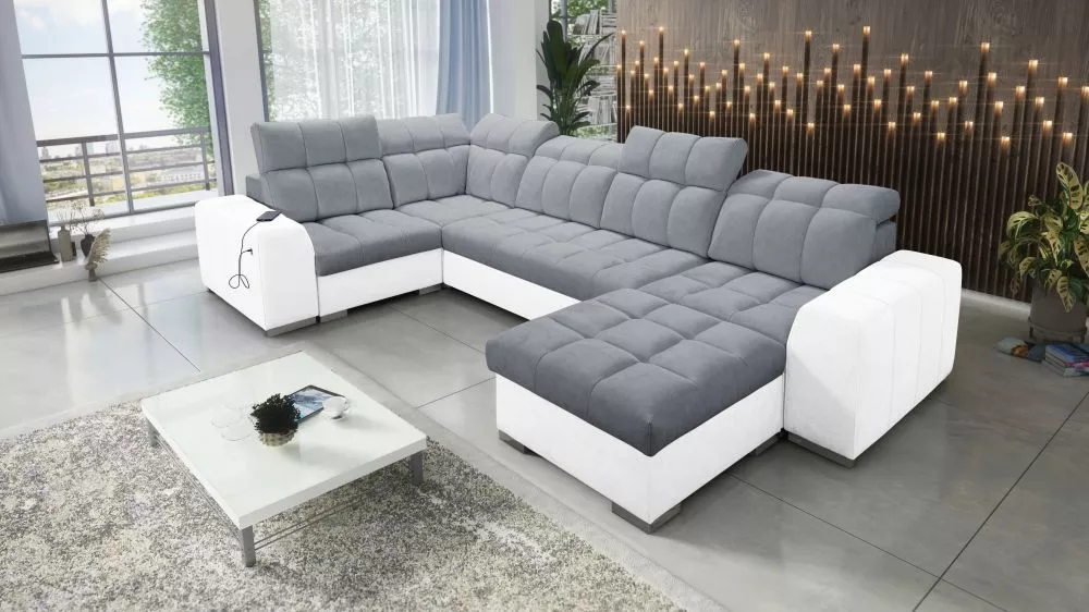 Dīvāns Pagano 4 Premium Standard · Tumši pelēks + balts · 210 × 362 × 83 cm