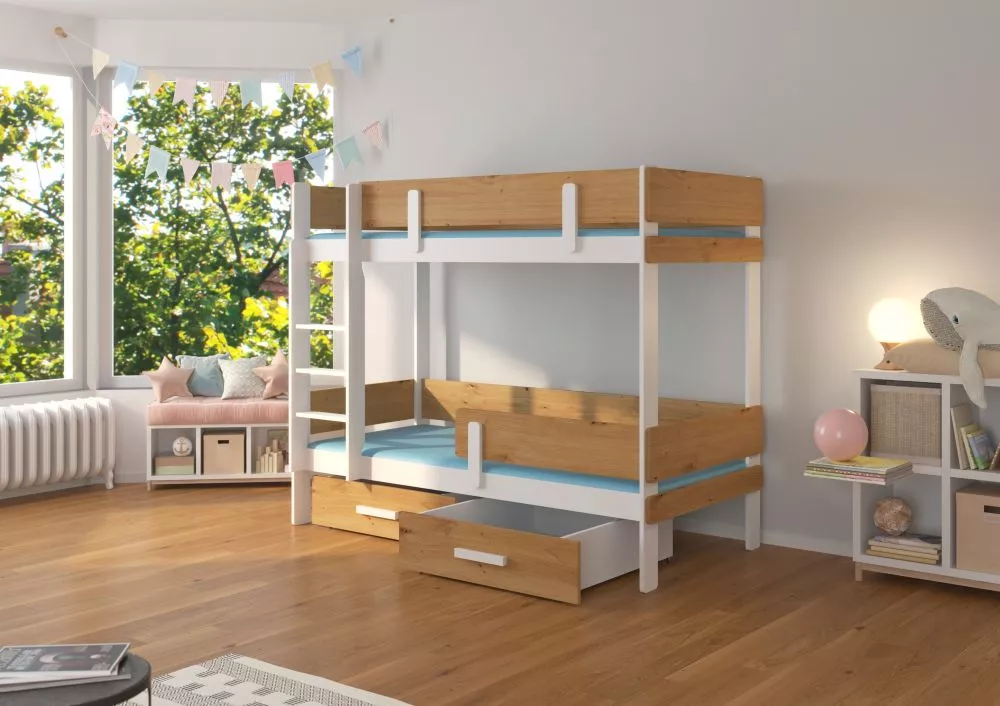 Bērnu gulta Etiona White ar stelāžam Guļamvietas platums: 80 cm, Guļamvietas garums: 180 cm, · 93 × 188 × 156 cm