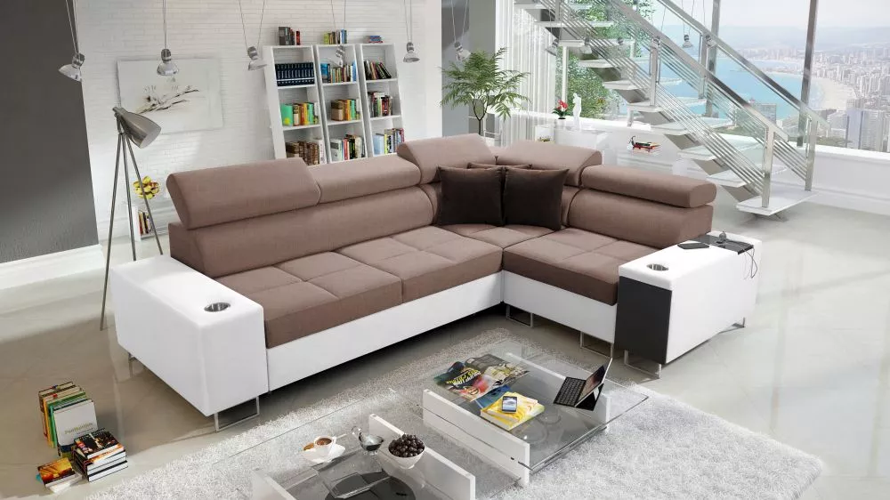 Dīvāns Morena 2 Premium Standard · Brūns + balts · 207 × 283 × 84 cm