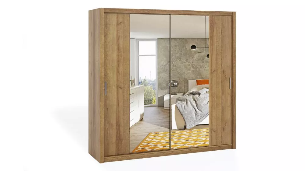 Skapis Bono BO SZ ar spoguli · Zelta ozols · 220 × 62 × 215 cm