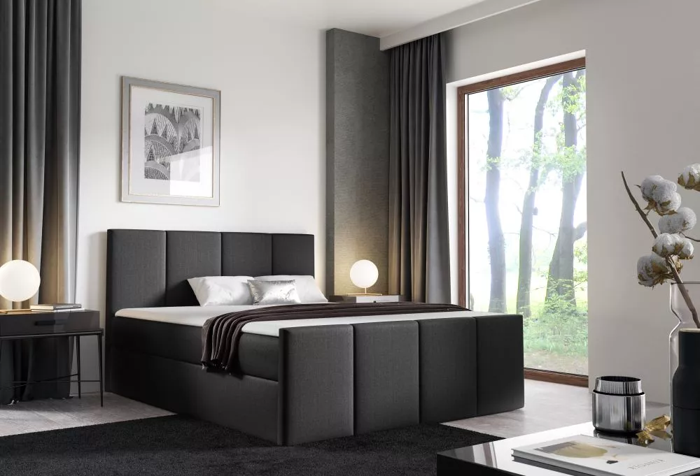 Gulta Lars Boxspring Standard Guļamvietas platums: 120 cm, Guļamvietas garums: 200 cm, · Melns · 124 × 213 × 103 cm