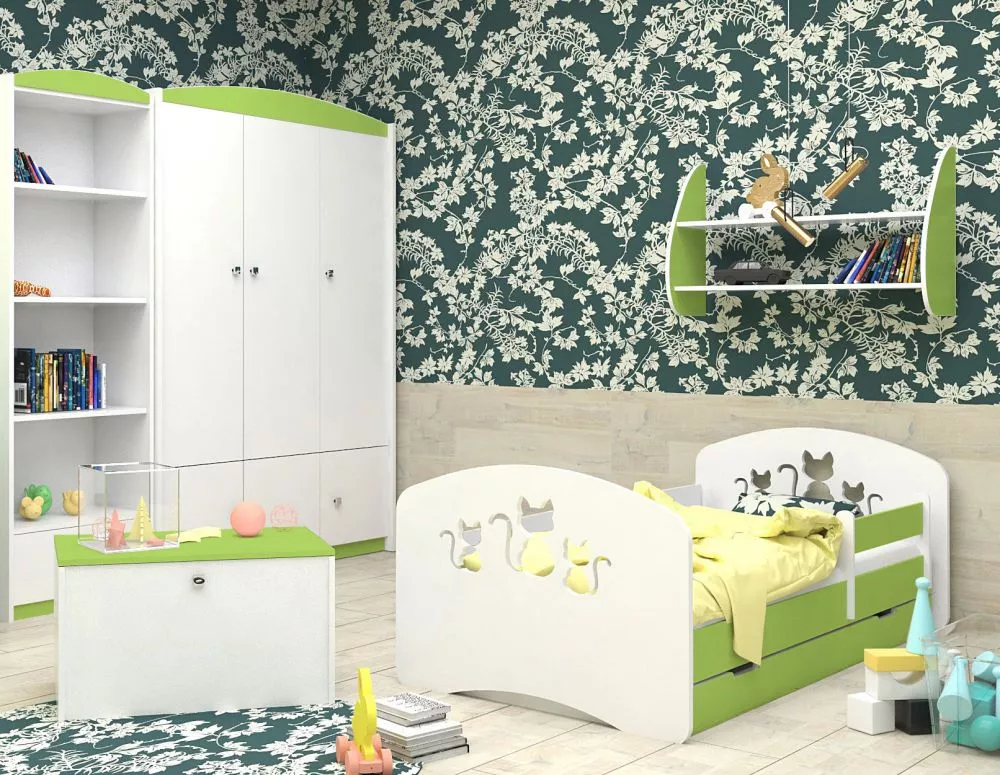 Bērnu gulta Happy Design Kotki L08 190x90 ar stelāžu Guļamvietas platums: 90 cm, Guļamvietas garums: 190 cm, · 102 × 194