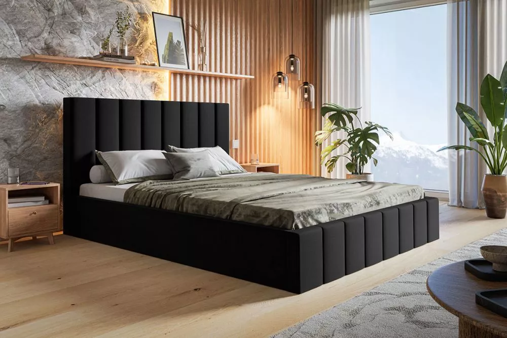 Gulta Slim 10 standard ar stelāžu Guļamvietas platums: 160 cm, Guļamvietas garums: 200 cm, stelāžas tips: koka, · Melns 