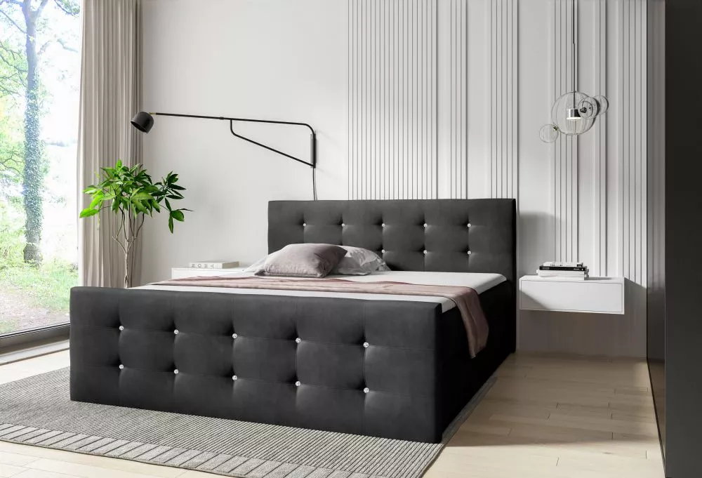 Gulta Stars Boxspring Standard Guļamvietas platums: 120 cm, Guļamvietas garums: 200 cm, · Melns · 124 × 213 × 103 cm