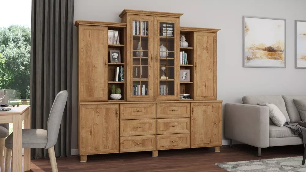 Sekcija Witryna 210 · Ozols lefkas · 220 × 50 × 209.5 cm