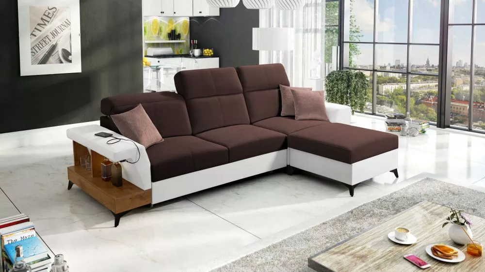 Dīvāns Belutti 1 Lancelot Standard ar LED · Tumši brūns + balts · 180 × 292 × 84 cm
