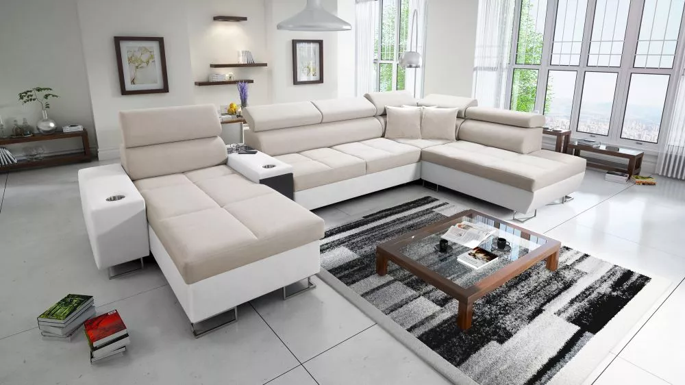 Dīvāns Morena 5 Premium Standard · Bēšs + balts · 221 × 371 × 84 cm