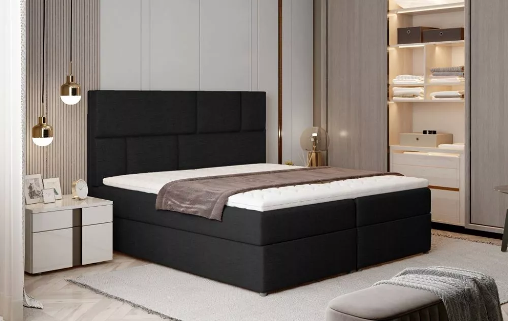 Gulta Florence Boxspring Lux standard Guļamvietas platums: 180 cm, Guļamvietas garums: 200 cm, · Melns · 185 × 210 × 124