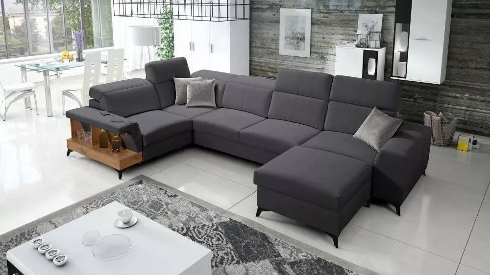 Dīvāns Belutti 4 Lancelot Standard ar LED · Grafīts · 212 × 362 × 84 cm