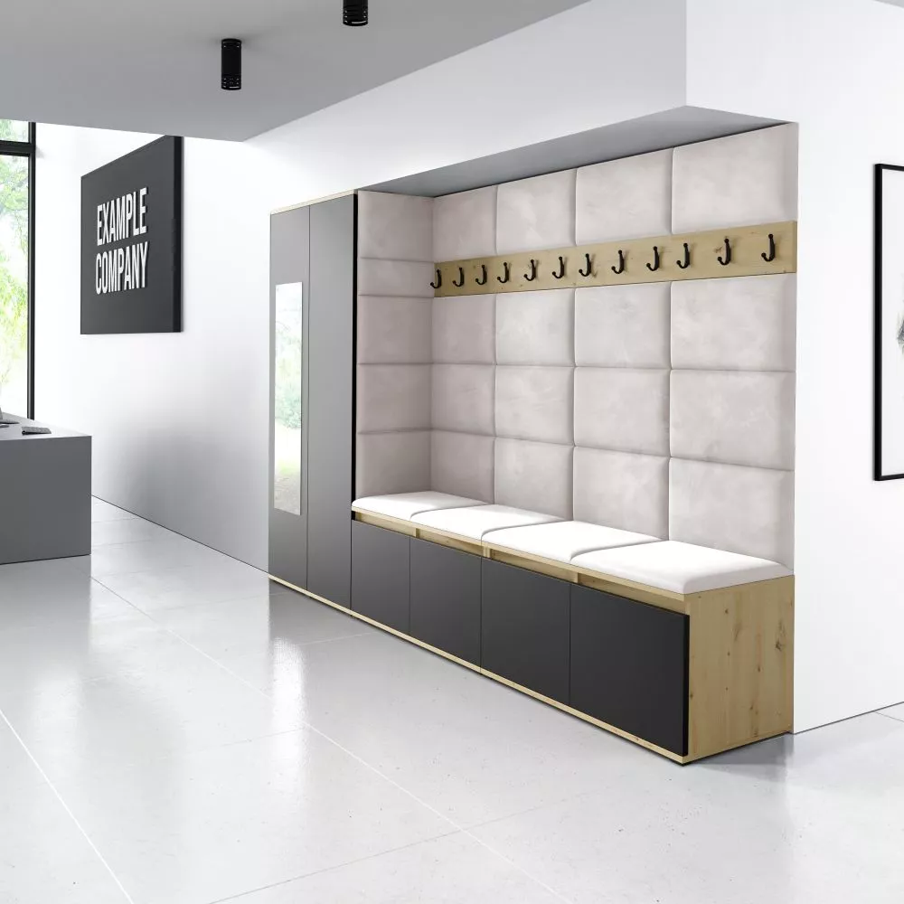 Apavu plaukts Emi 9 Trinity Korpusa krāsa: ozols artisan + melns, · 290 × 185 × 40 cm