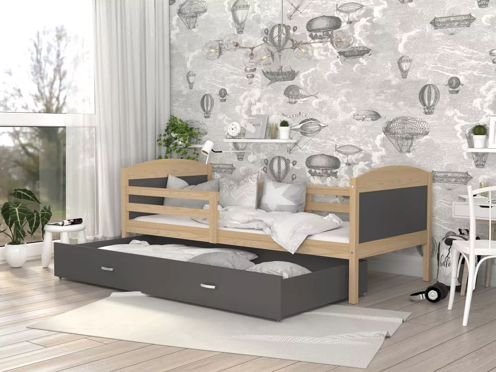 Bērnu gulta Mateusz P 90x200 ar stelāžu Guļamvietas platums: 90 cm, Guļamvietas garums: 200 cm, · 96 × 208 × 78.5 cm