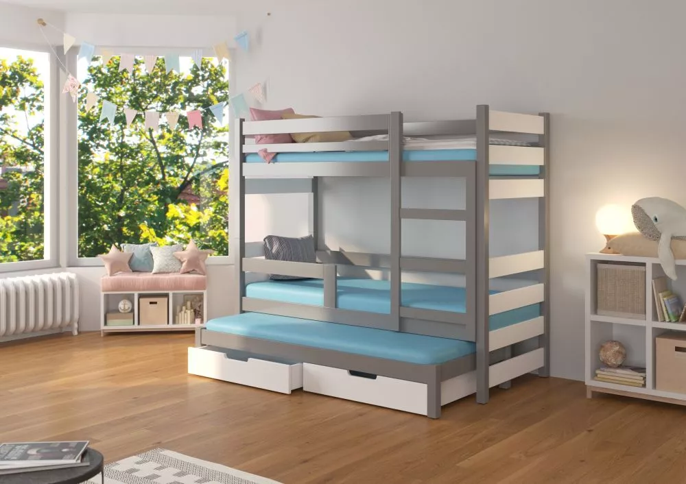 Bērnu gulta Karlo ar stelāžam Guļamvietas platums: 75 cm, Guļamvietas garums: 180 cm, · 81 × 188 × 160 cm