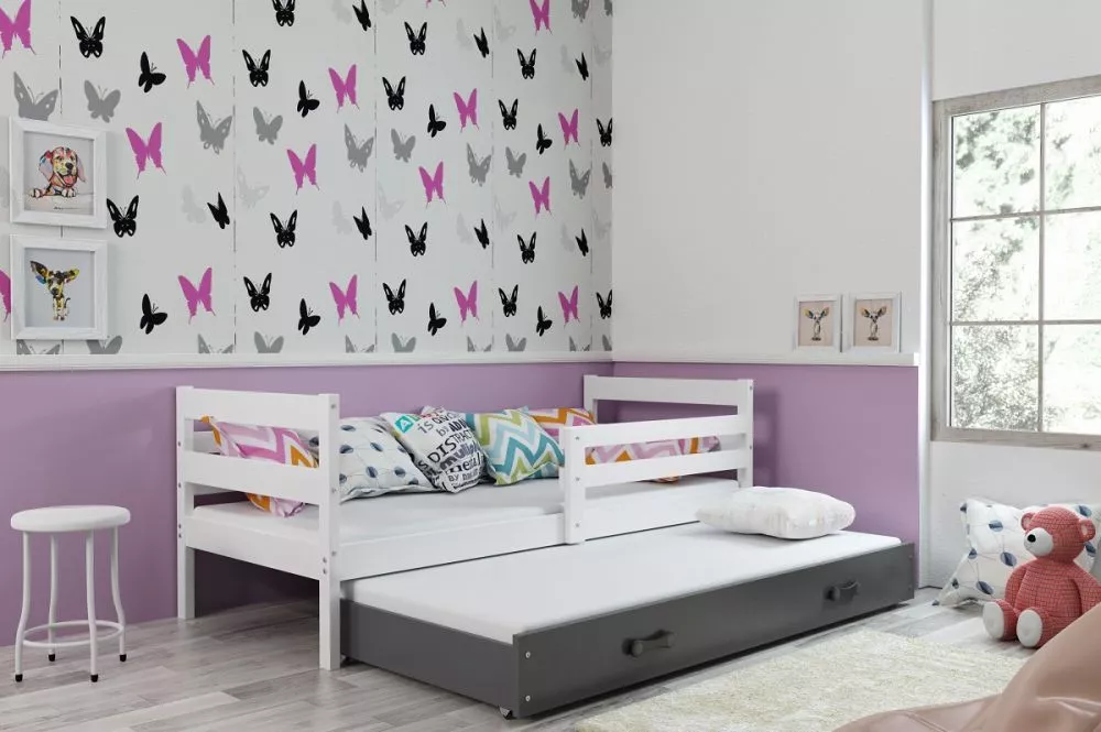 Bērnu gulta Eryk Trundle Graphite ar stelāžām Guļamvietas platums: 80 cm, Guļamvietas garums: 190 cm, · 87 × 196 × 77 cm