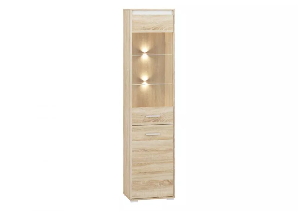 Grāmatu skapis Avo 05 ar LED Korpusa krāsa: sonoma, Elementu krāsa: balts, · 48 × 34 × 200 cm