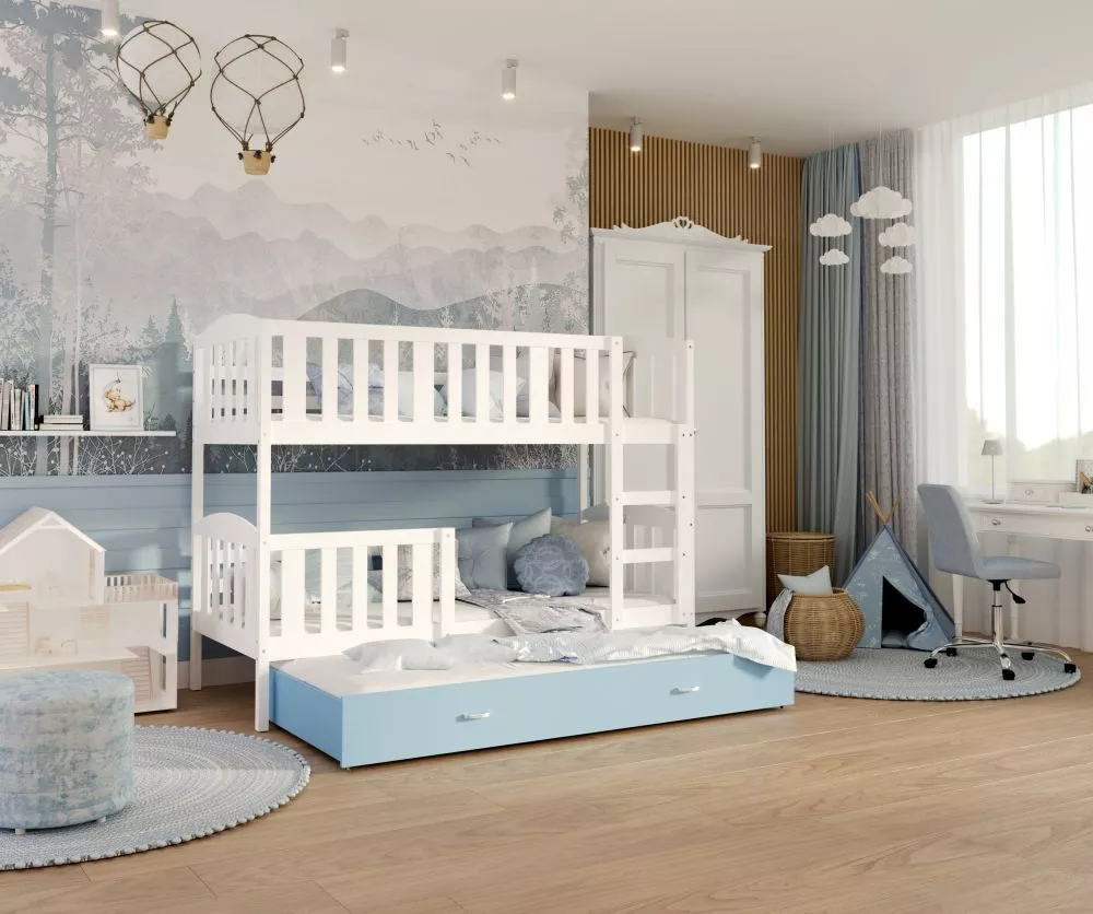 Bērnu gulta Kubus 3 MDF 90x200 ar stelāžām Guļamvietas platums: 90 cm, Guļamvietas garums: 200 cm, · 96 × 208 × 158 cm