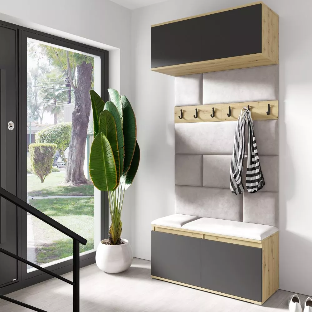 Apavu plaukts Emi 23 Trinity Korpusa krāsa: ozols artisan + melns, · 100 × 225 × 40 cm