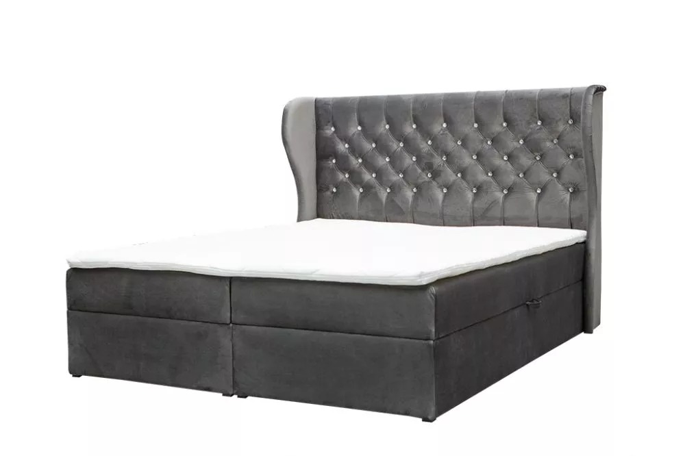 Gulta Crystal Boxspring standard Guļamvietas platums: 180 cm, Guļamvietas garums: 200 cm, · Pelēks · 190 × 210 × 122 cm