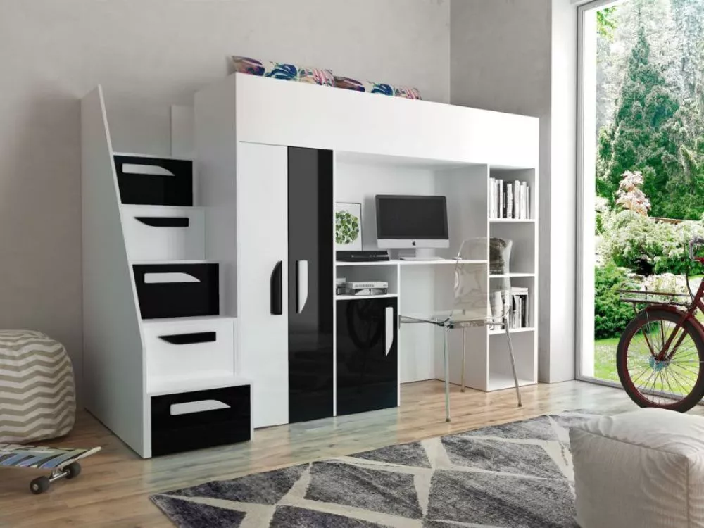 Bērnu gulta Party 14 ar stelāžu Guļamvietas platums: 90 cm, Guļamvietas garums: 200 cm, · 120 × 247 × 165 cm