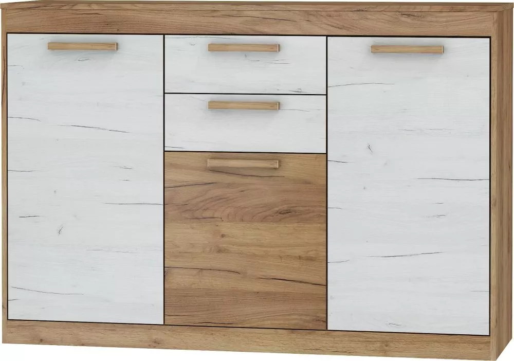 Kumode Maximus MXS 09 · Zelts ozols + balts ozols · 148 × 41.4 × 101.8 cm