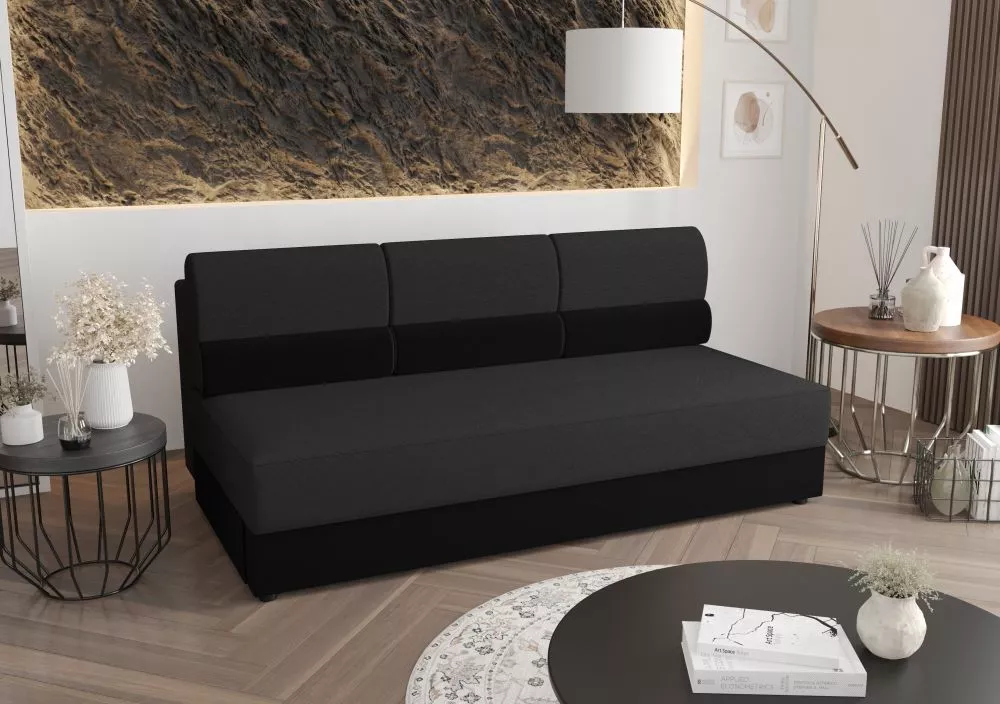 Dīvāns Rebi 3S Standard · Tumši pelēks + melns · 80 × 190 × 78 cm