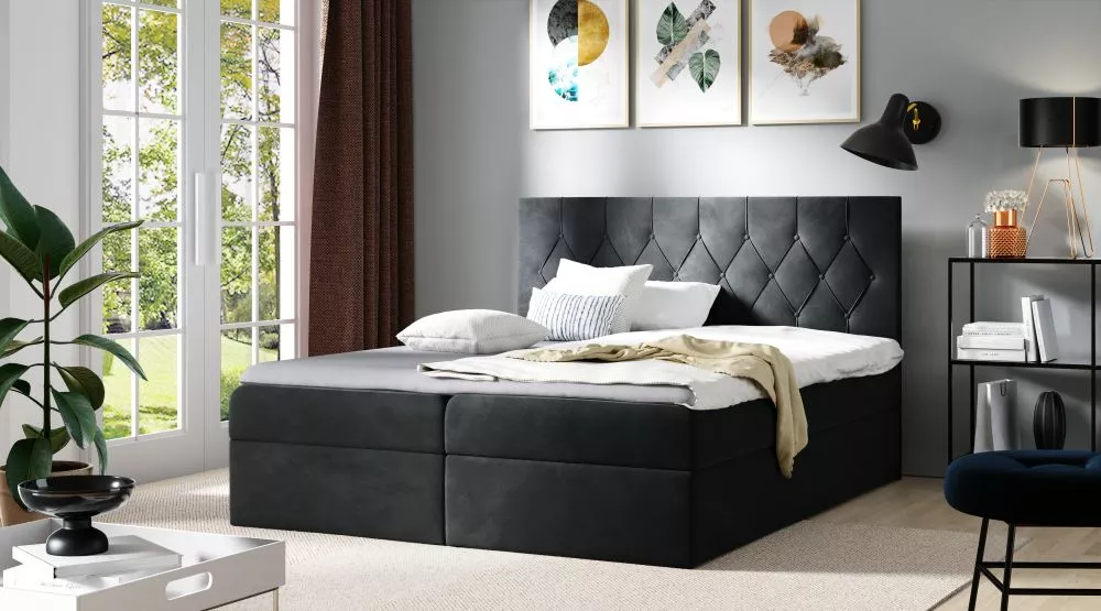 Gulta Sky Boxspring Standard Guļamvietas platums: 120 cm, Guļamvietas garums: 200 cm, · Melns · 124 × 208 × 103 cm