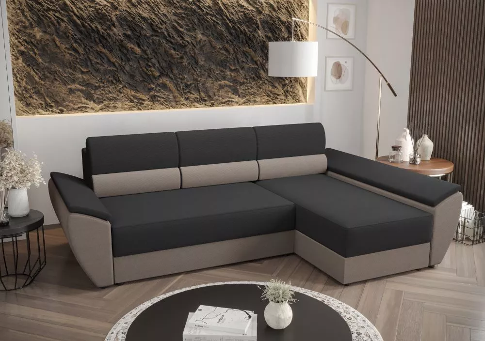 Dīvāns Rebi L3 Standard · Tumši pelēks + pelēks · 140 × 251 × 88 cm
