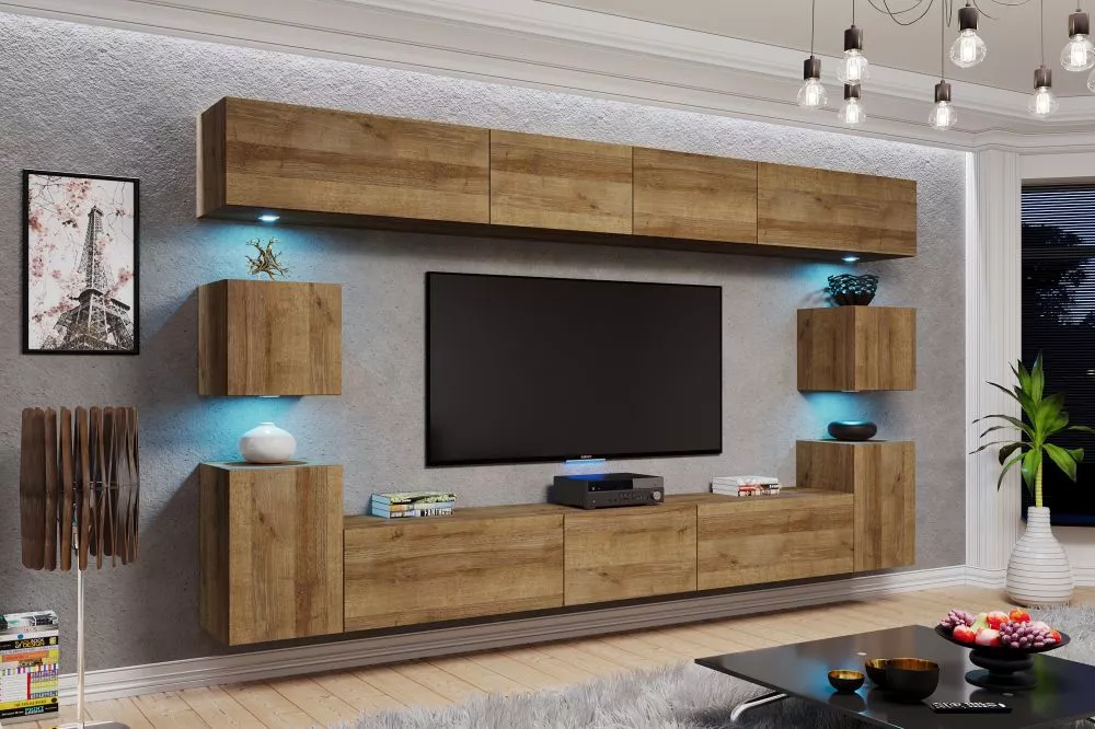 Sekcija Kordoba ar LED · Zelts ozols · 302 × 35 × 210 cm