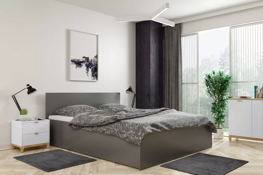 Gulta Panamax ar stelāžu Guļamvietas platums: 140 cm, Guļamvietas garums: 200 cm, stelāžas tips: koka, · Grafīts · 145 ×