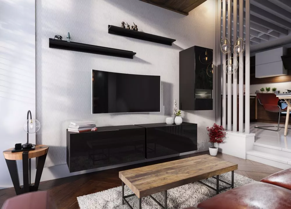 Sekcija Box 10 ar LED · Melns · 228 × 38 × 184 cm