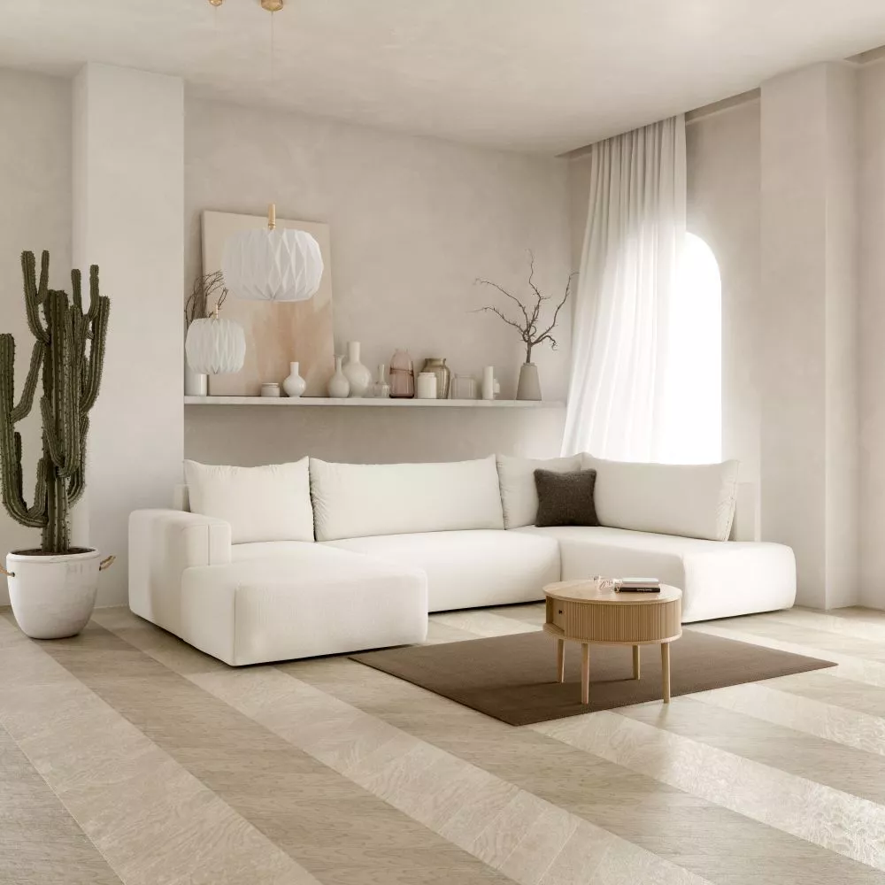 Dīvāns Torretta U standard · Balts krēms · 200 × 335 × 72 cm