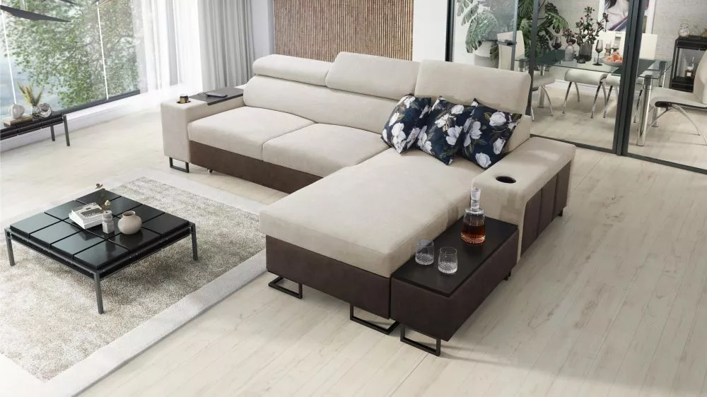 Dīvāns Melody 1 Maxi Premium Standard · Krēma + tumši brūns · 182 × 291 × 84 cm