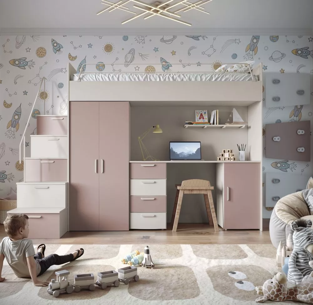 Bērnu gulta Raj 4 Matt ar stelāžu Guļamvietas platums: 80 cm, Guļamvietas garums: 200 cm, · 120 × 254 × 180 cm