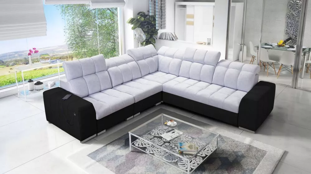 Dīvāns Pagano 3 Premium Standard · Gaiši pelēks + melns · 285 × 285 × 83 cm