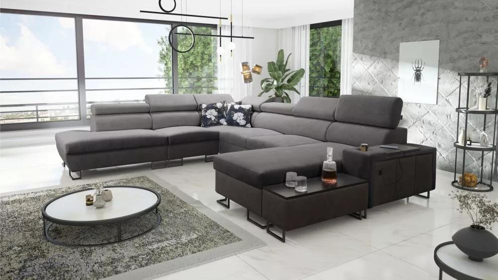 Dīvāns Melody 10 Premium Standard · Tumši pelēks + grafīts · 295 × 363 × 84 cm