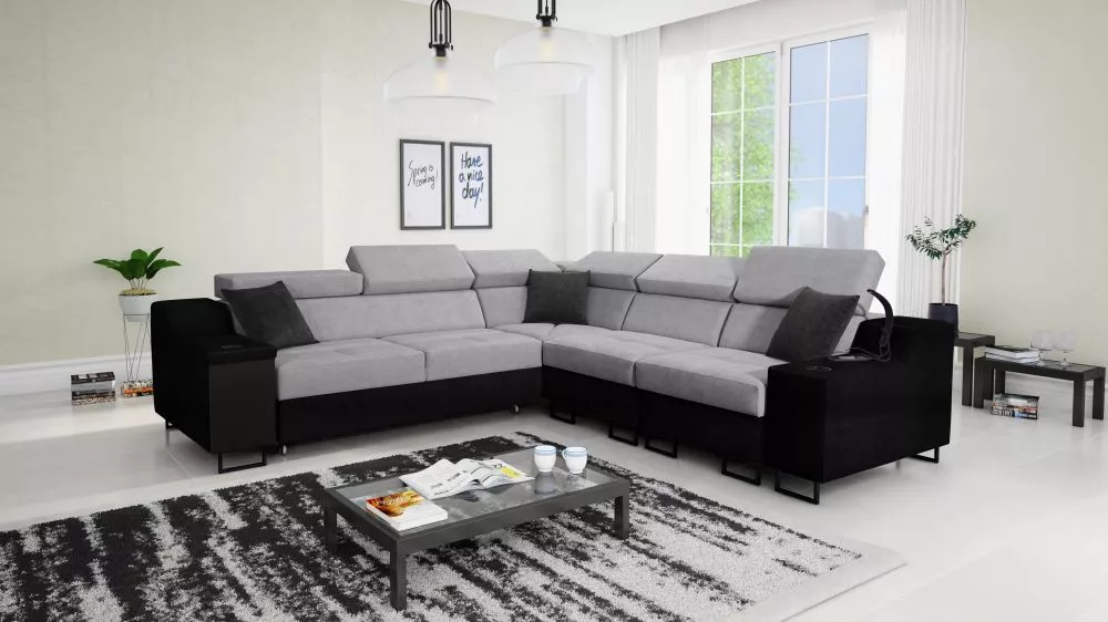 Dīvāns Alicante 3 Whisper Eco Standard · Pelēks + melns · 287 × 289 × 81 cm