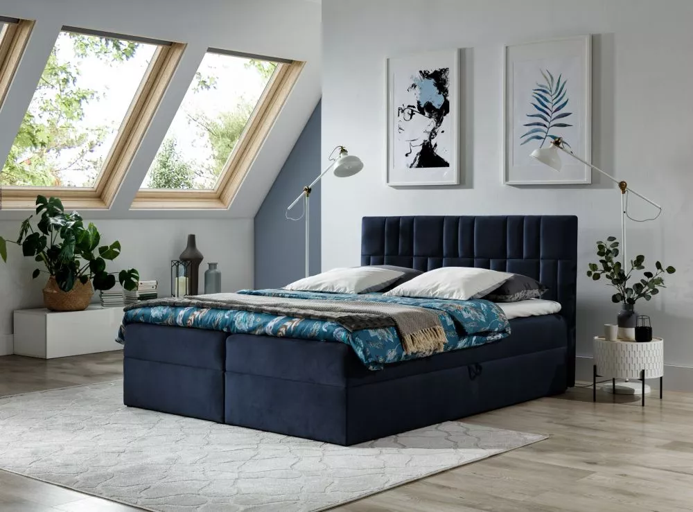 Gulta Top3 Boxspring Premium Standard Guļamvietas platums: 140 cm, Guļamvietas garums: 200 cm, · Tumši zils · 144 × 208 