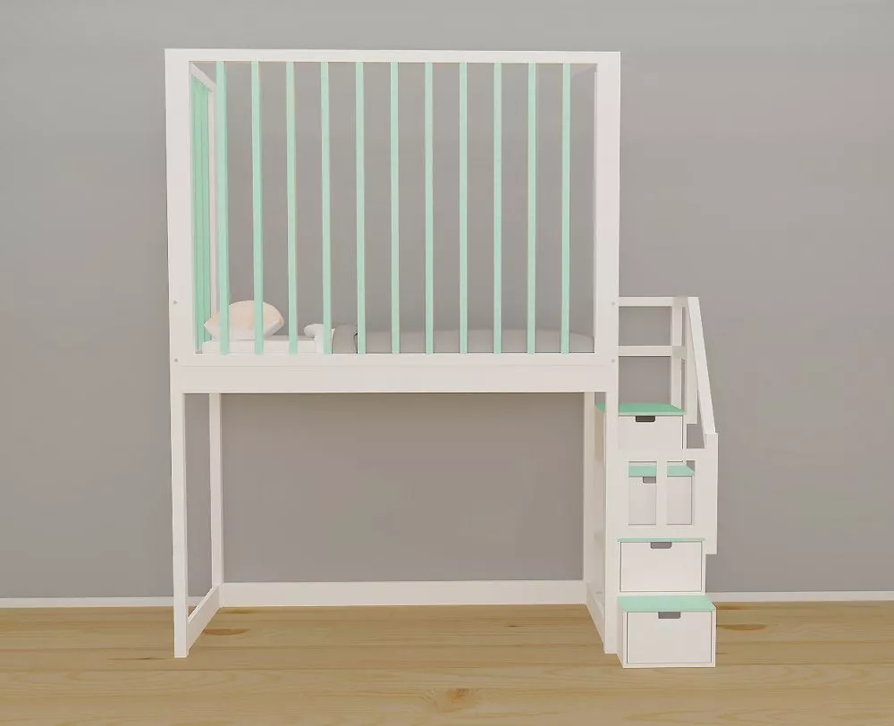 Bērnu gulta 116A ar stelāžu Kāpņu puse: Pa labi, Guļamvietas platums: 80 cm, Guļamvietas garums: 160 cm, · 109 × 212 × 2