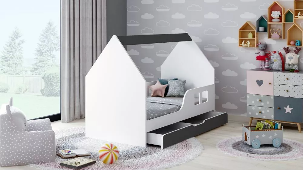 Bērnu gulta House 2 Comfort ar stelāžu Guļamvietas platums: 80 cm, Guļamvietas garums: 160 cm, · 84.5 × 165 × 120 cm