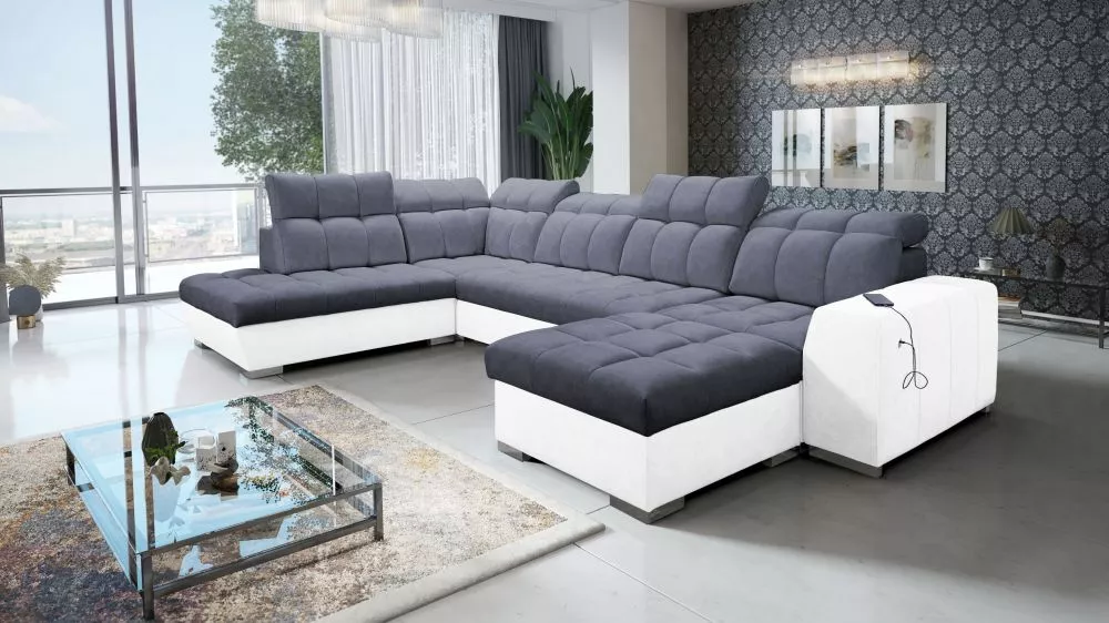 Dīvāns Pagano 6 Premium Standard · Antracīts + balts · 225 × 364 × 83 cm