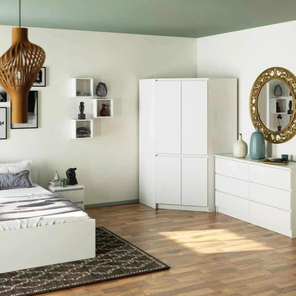 Skapis S100 Corner · Balts · 100 × 100 × 180 cm